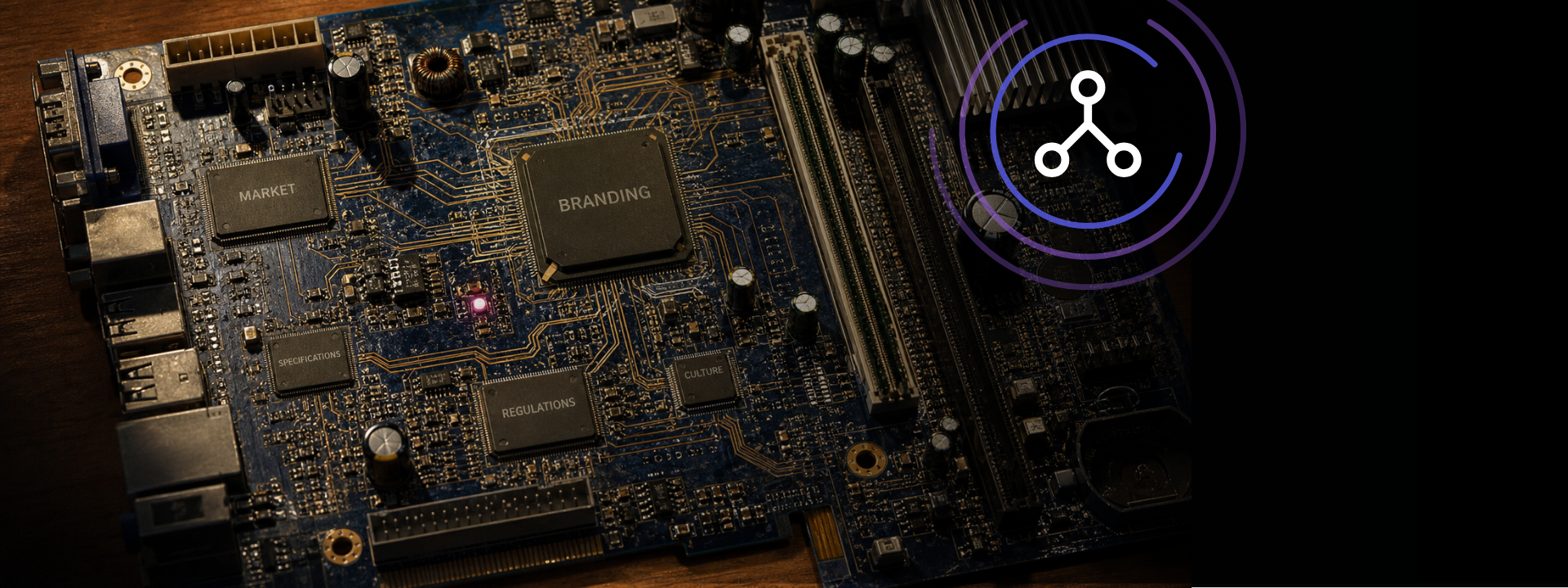 AI generated: image of a chip with the elements of international marketing