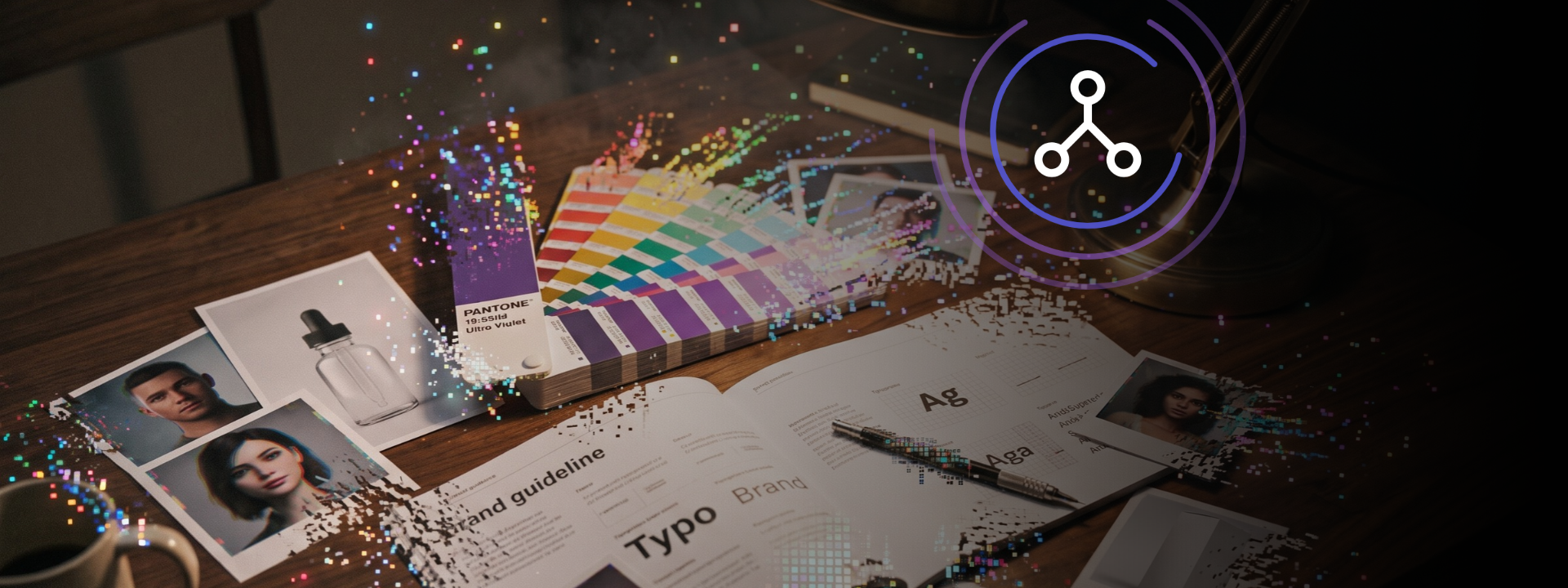 AI-generated image of brand guidelines and images coming to life using technology