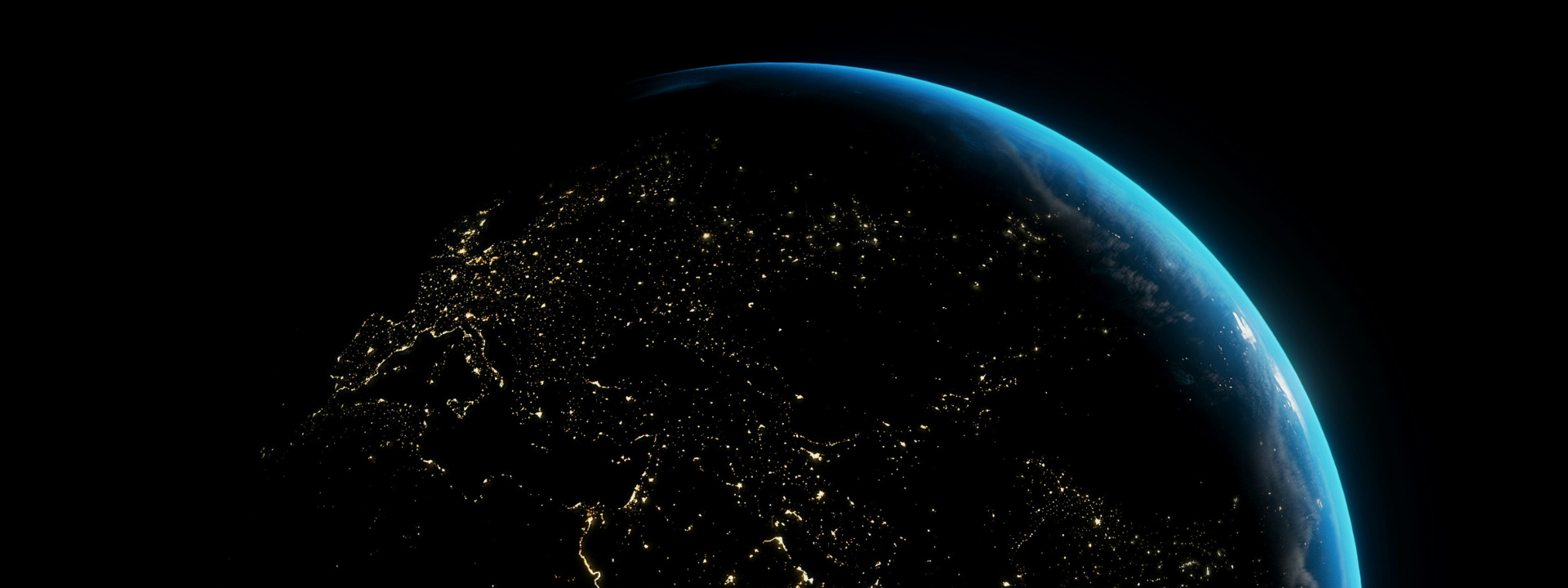 then earth at night with city lights across europe
